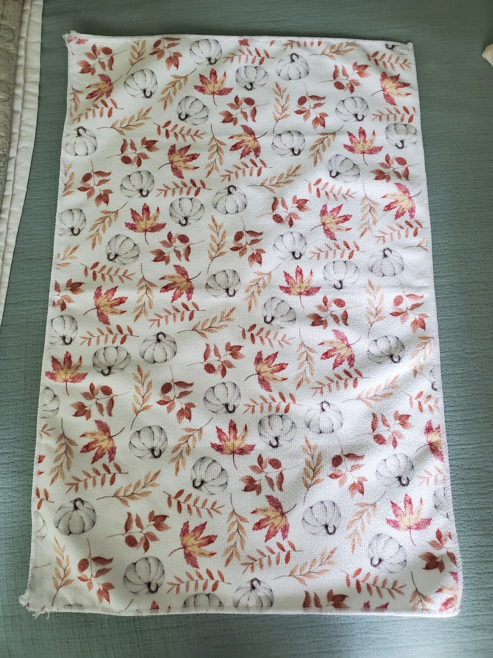 Autumn Pumpkin & Leaf Print Microfiber Kitchen Towel Set Of 2 - White & Orange